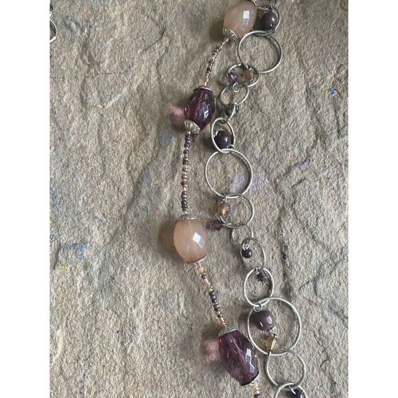 Layering Necklace Chain Purple Silver Tone Circles - Picture 5 of 6